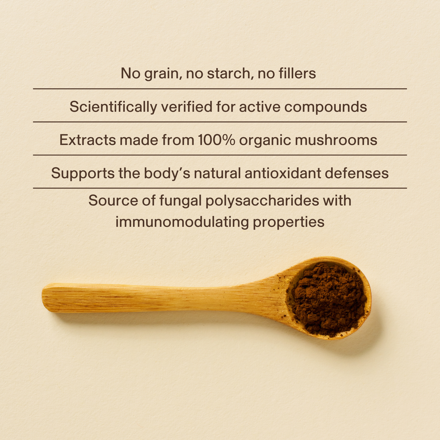 A bottle of Real Mushrooms Organic Chaga Extract Capsules sits below text highlighting antioxidant and immune support benefits.