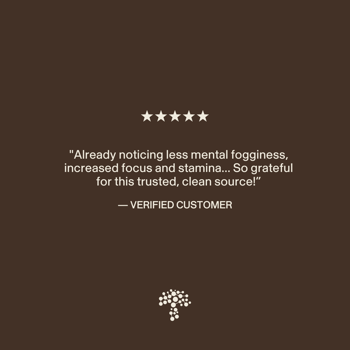 A five-star review says: "Already noticing less mental fogginess, increased focus and stamina with these Organic Lion's Mane Extract Capsules from Real Mushrooms... So grateful for this trusted, clean source!" Logo at the bottom.