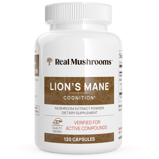 Real mushrooms Organic Lions Mane Extract Capsules association.