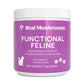 The Functional Feline Powder for Cats by Real Mushrooms is in a purple container and contains a scoopable 75g blend of 7 Certified Organic mushrooms enriched with Beta-glucans, supporting your cat's whole-body health.