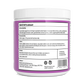 White plastic container with a purple label showing product facts, directions, cautions, warnings, and manufacturer contact info for Real Mushrooms Functional Feline Powder for Cats, a veterinary-formulated dietary supplement with beta-glucans.