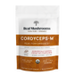 A packet of Real Mushrooms Organic Cordyceps Mushroom Extract Powder – Bulk Supplement, made with Cordyceps militaris, rich in beta-glucans, vegan, non-GMO, gluten-free, and USDA organic certified.