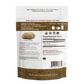 Back of a Real Mushrooms Lion’s Mane Mushroom Powder pouch showing supplement facts, beta-glucan content, quality commitment, guarantee, and contact details.