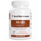 A white bottle labeled "Real Mushrooms Organic Reishi Mushroom Capsules," containing 200 capsules of mushroom extract powder dietary supplement, verified for active compounds and rich in beta-glucans from organic reishi mushrooms.