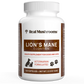 A white bottle featuring a label that proudly displays Certified Organic ingredients, containing the Organic Lions Mane Extract Capsules for Pets by Real Mushrooms.