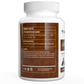 A supplement bottle labeled with "Organic Lions Mane Extract Capsules for Pets" by Real Mushrooms, featuring certified organic ingredients and cautionary details, including Lion's Mane mushroom extract and beta-glucans.