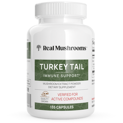 Real Mushrooms' Turkey Tail Mushroom Capsules, rich in beta-glucans, offer immune support.