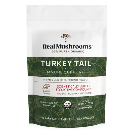 Real Mushrooms' Turkey Tail Mushroom Extract Powder for Pets is the perfect immune support for your furry friends.