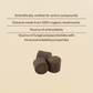 Three dark Mushroom Immune Pet Chews by Real Mushrooms rest on a light background beneath text highlighting their scientific verification, antioxidants, immunomodulating properties, and immune support for pets.