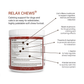 The Real Mushrooms "Mushroom Relax Pet Chews" in a red container offer calming chews for pets with organic mushroom extracts like lion’s mane and reishi, plus theanine and L-taurine to naturally support pet relaxation and stress relief.