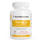 White bottle of Real Mushrooms Organic Tremella Extract Capsules, a dietary supplement with 300 capsules made from organic mushrooms and rich in beta-glucans.