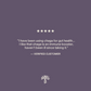 A customer testimonial about Real Mushrooms Organic Chaga Extract Powder’s gut health and immune benefits appears on a purple background, featuring five stars and a tree logo beneath the text.