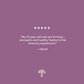 Purple background with a five-star rating, Helen's quote about her 12-year-old cats thriving thanks to Real Mushrooms' Functional Feline Powder for immune support, and a tree logo at the bottom.