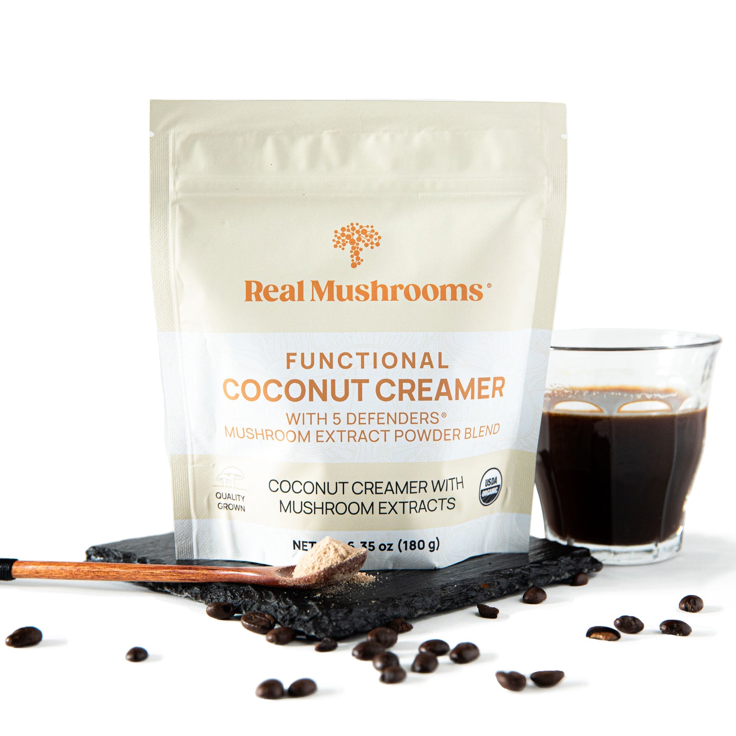 Functional Coconut Creamer - Powder by Real Mushrooms combined with dairy-free coconut creamer for a functional and delicious beverage option.