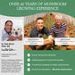 Three professionals in the mushroom industry, each with extensive experience in organic and gluten-free mushroom extracts, alongside a friendly dog, representing Real Mushrooms, a long-standing, family-owned business with a focus on quality and expertise in 5 Defenders for Pets – Bulk Powder.
