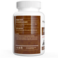A white bottle of Real Mushrooms Organic Lions Mane Extract Capsules for Pets displays the product facts label with active and inactive ingredients, usage cautions, and social media icons at the bottom.