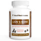 A white bottle labeled "Organic Lions Mane Extract Capsules for Pets" from Real Mushrooms, intended for dogs and cats, contains 120 capsules and has a net weight of 1.27 oz (36g). Made with certified organic Lion's Mane mushrooms, it supports pets' cognition with natural beta-glucans.