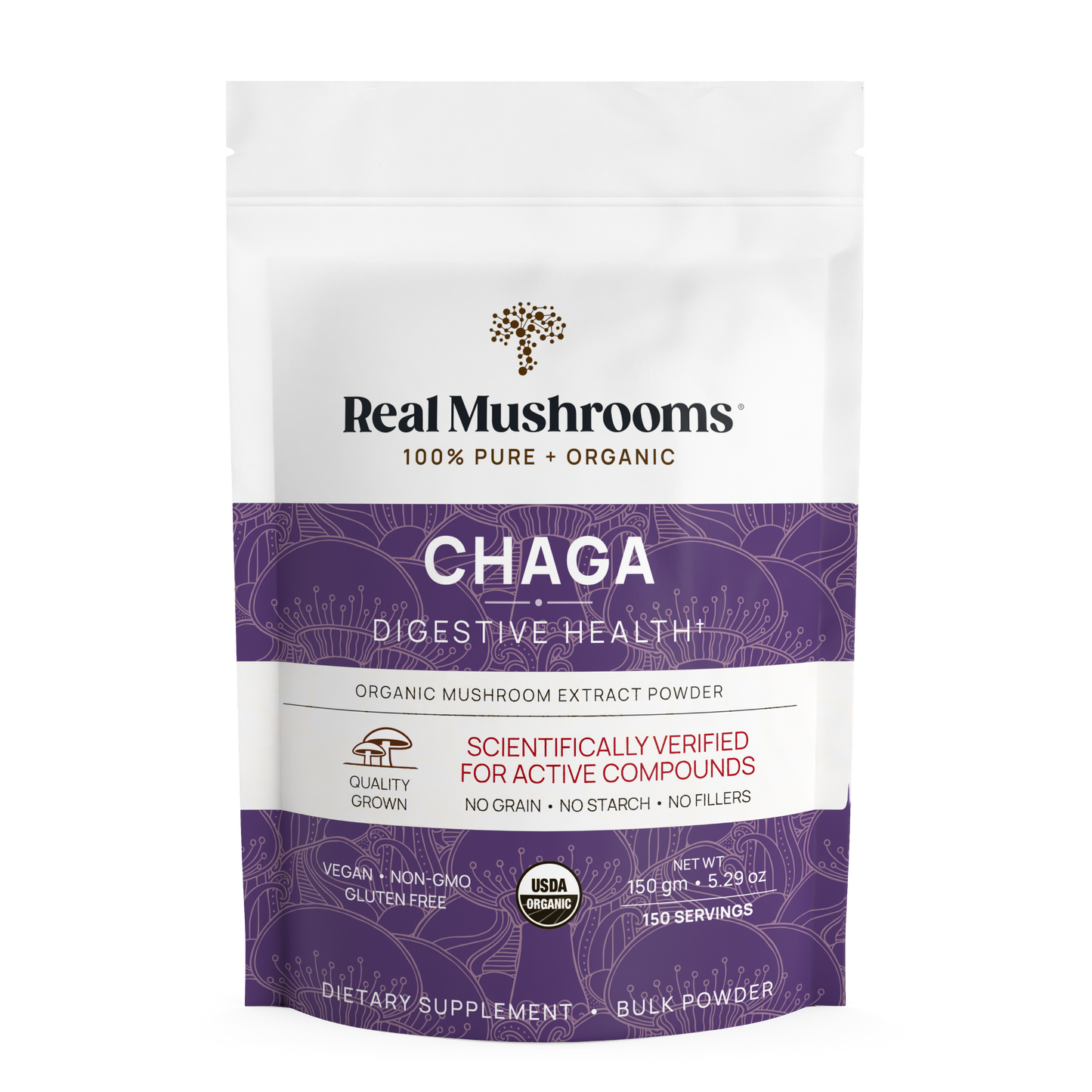 Real Mushrooms Organic Chaga Extract Powder enhances digestive health.