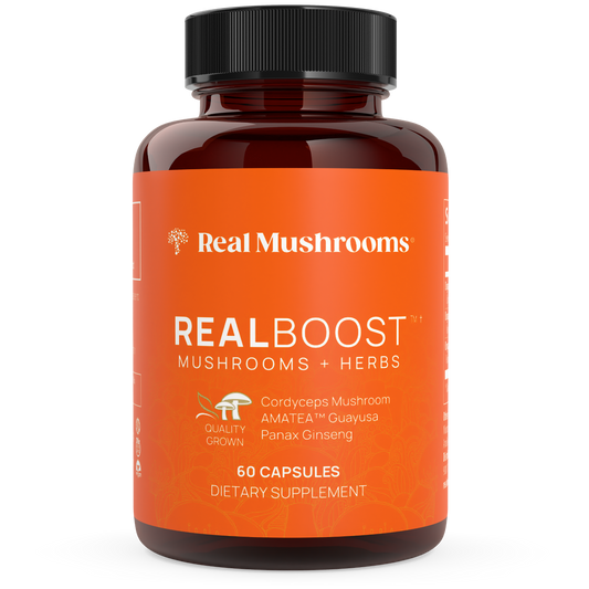 Real Mushrooms RealBoost - Cordyceps, Guayusa and Ginseng.