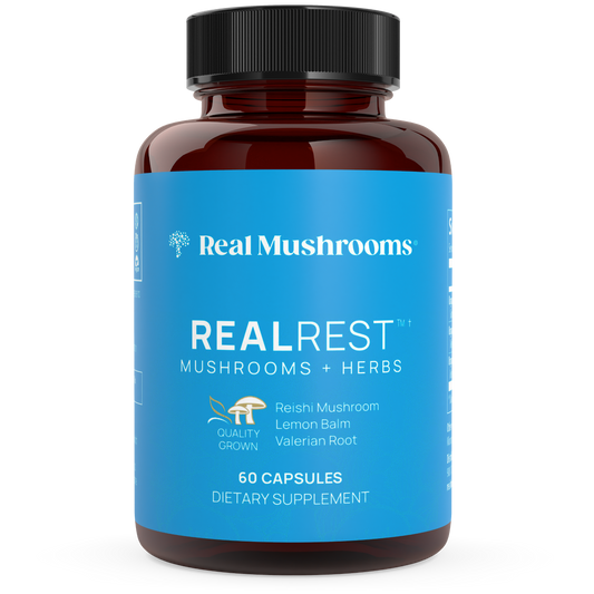 Real Mushrooms RealRest - Reishi, Valerian and Lemon Balm - 60 capsules.